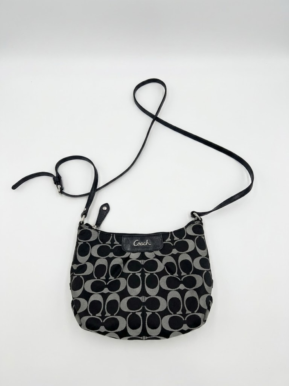 Coach Logo Mini Bag Crossbody Purse Black Grey